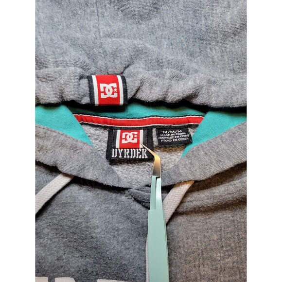 Vintage Y2K DC Shoe Co Rob Dyrdek USA Skater Hoodie Grey Teal Mens M Drawstrings - Picture 3 of 8